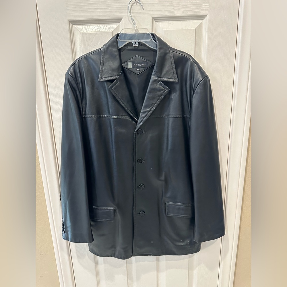 Men’s Albert Nipon Black Leather Coat
